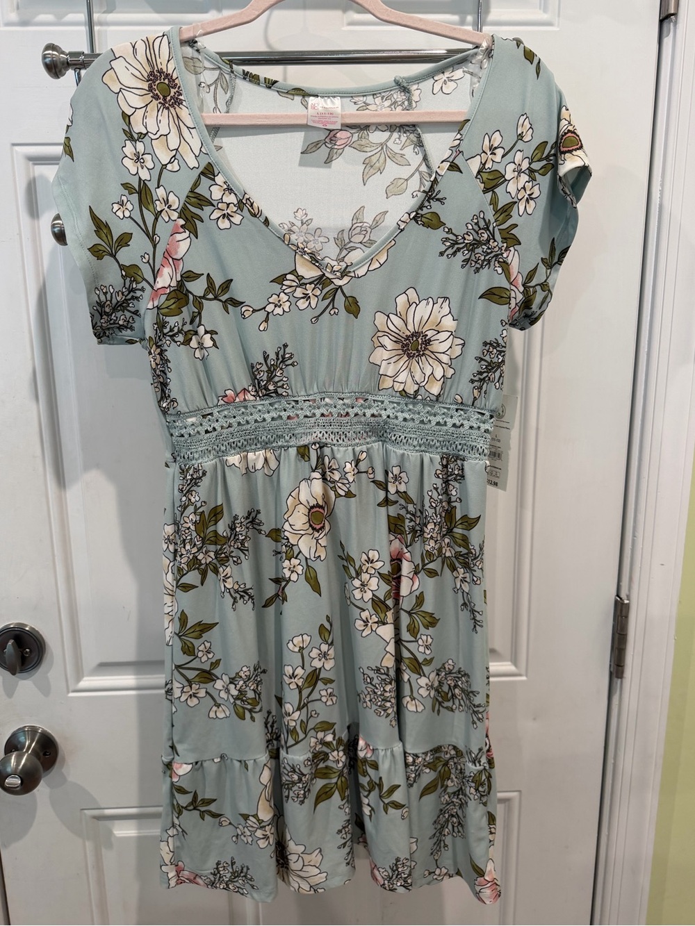 No Boundaries Mint Green Floral Dress with V-Neck NWT